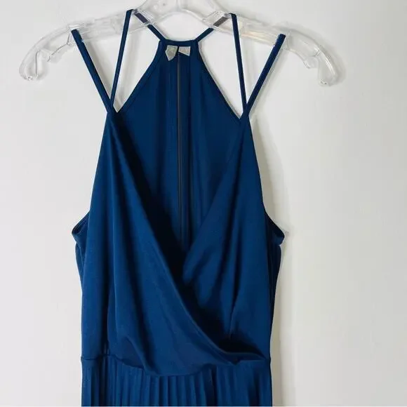 ASOS blue navy pleated tank cross wedding evening stretchy maxi dress 6 - Picture 2 of 9